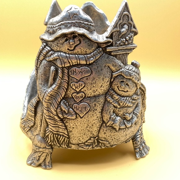 Wonderful Snowmen Melt Your Heart Three Wick Candle Holder 5” Tall X 4 1/4” Wide - Picture 8 of 11